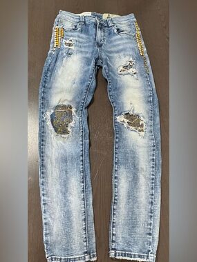VTG-industrial indigo MÁ.SON.RY DNM W32-L32  stretchy  skinny jeans  Light blue
